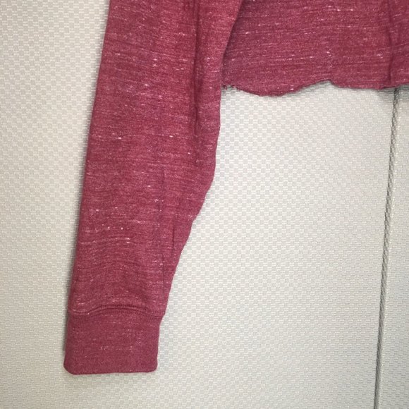 PACSUN WOMENS CROPPED HOODIE BURGUNDY DISTRESSED MEDIUM - Picture 3 of 12